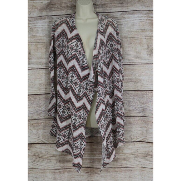 Xhilaration Womens Size Small Zig Zag Knit Duster Cardigan White Red - Picture 1 of 6